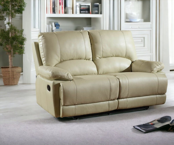 Homeroots 65" Beige Faux Leather Manual Reclining Love Seat Beige  329413