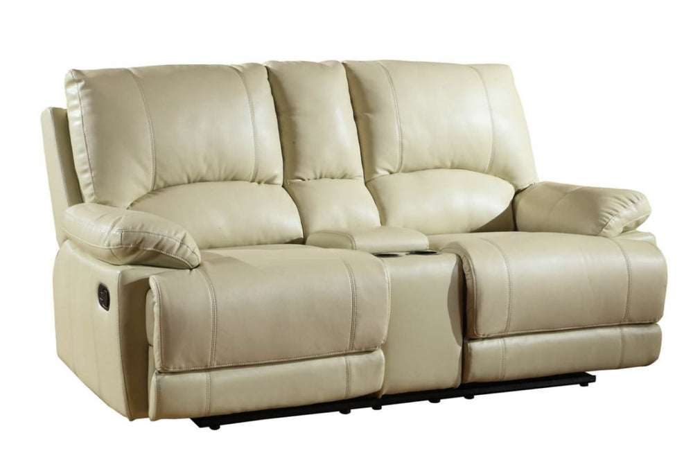 HomeRoots 76" Beige Faux Leather Reclining Love Seat with Storage - Cozy Comfort & Stylish Design for Two 329415