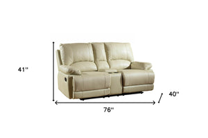 Homeroots 76" Beige Faux Leather Manual Reclining Love Seat With Storage Beige  329415