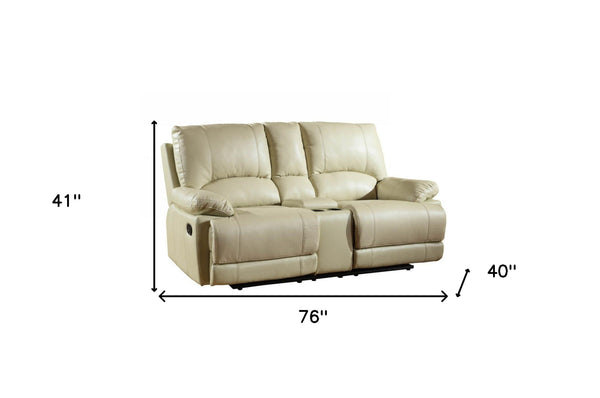 Homeroots 76" Beige Faux Leather Manual Reclining Love Seat With Storage Beige  329415