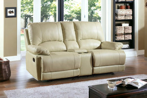 Homeroots 76" Beige Faux Leather Manual Reclining Love Seat With Storage Beige  329415