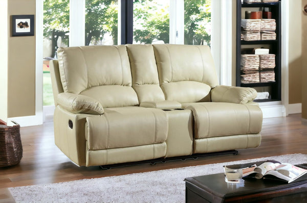 Homeroots 76" Beige Faux Leather Manual Reclining Love Seat With Storage Beige  329415