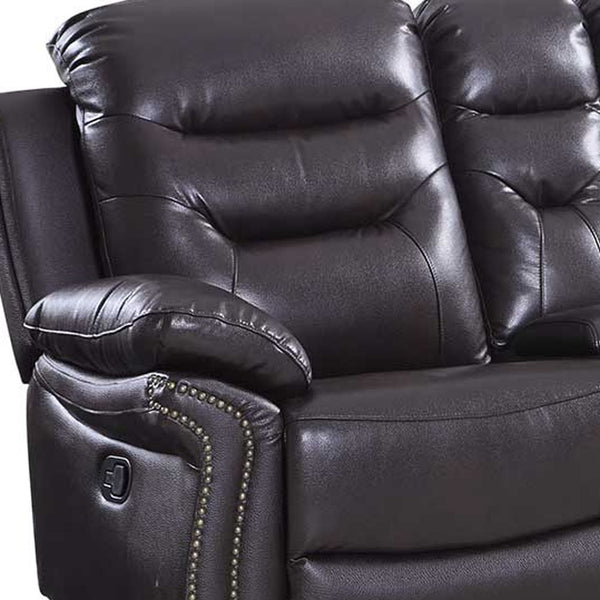 Homeroots 75" Brown Faux Leather Manual Reclining Love Seat With Storage Brown  329418