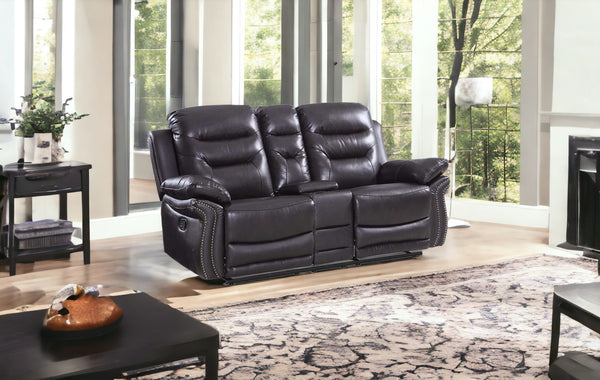 Homeroots 75" Brown Faux Leather Manual Reclining Love Seat With Storage Brown  329418