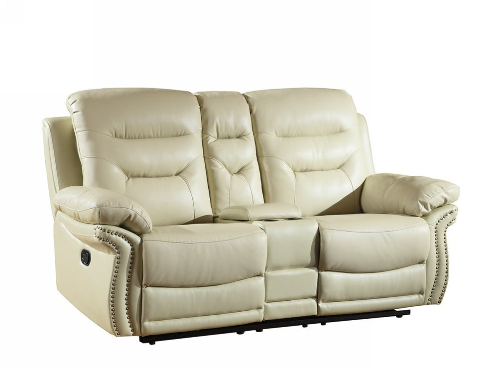 Homeroots 75" Beige Faux Leather Manual Reclining Love Seat With Storage Beige  329421
