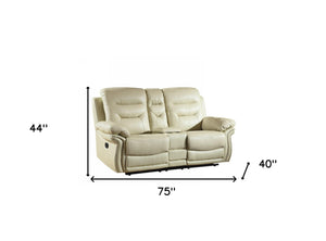 Homeroots 75" Beige Faux Leather Manual Reclining Love Seat With Storage Beige  329421