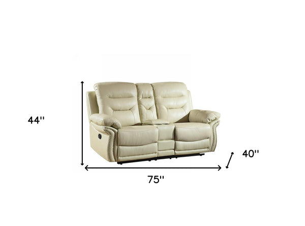 Homeroots 75" Beige Faux Leather Manual Reclining Love Seat With Storage Beige  329421