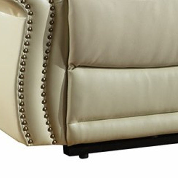 Homeroots 75" Beige Faux Leather Manual Reclining Love Seat With Storage Beige  329421