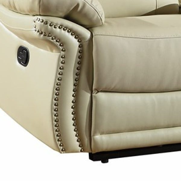 Homeroots 75" Beige Faux Leather Manual Reclining Love Seat With Storage Beige  329421