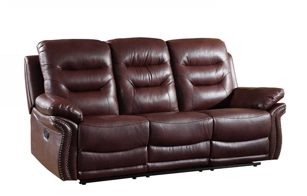 Homeroots 90" Burgundy Faux Leather Reclining Sofa With Black Legs Burgundy  329426