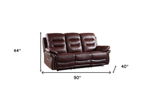 Homeroots 90" Burgundy Faux Leather Reclining Sofa With Black Legs Burgundy  329426