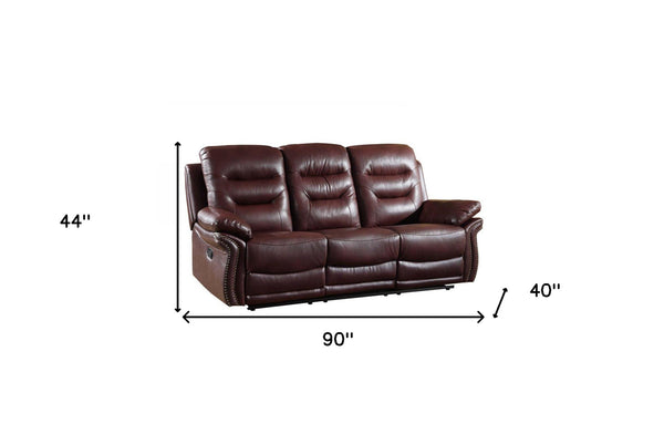 Homeroots 90" Burgundy Faux Leather Reclining Sofa With Black Legs Burgundy  329426