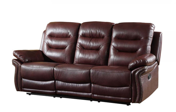 Homeroots 90" Burgundy Faux Leather Reclining Sofa With Black Legs Burgundy  329426