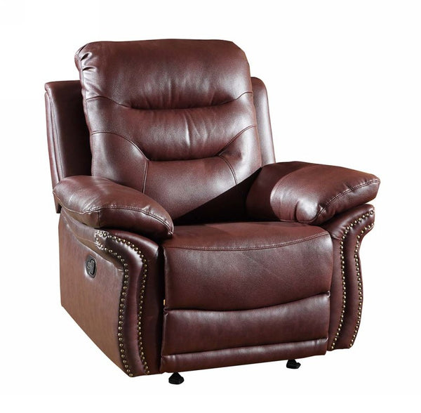 Homeroots 41" Burgundy Leather Match Recliner Burgundy  329428