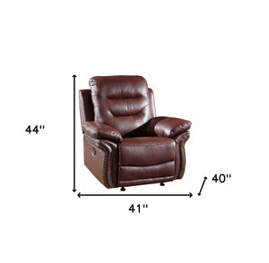 Homeroots 41" Burgundy Leather Match Recliner Burgundy  329428