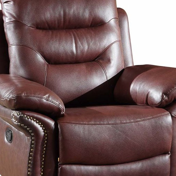 Homeroots 41" Burgundy Leather Match Recliner Burgundy  329428