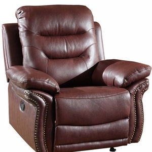 Homeroots 41" Burgundy Leather Match Recliner Burgundy  329428