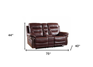 Homeroots 75" Burgundy Faux Leather Manual Reclining Loveseat With Storage Burgundy  329429