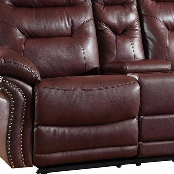 Homeroots 75" Burgundy Faux Leather Manual Reclining Loveseat With Storage Burgundy  329429