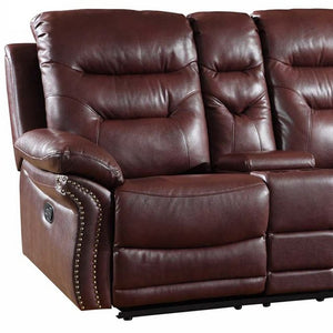 Homeroots 75" Burgundy Faux Leather Manual Reclining Loveseat With Storage Burgundy  329429