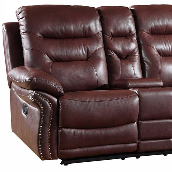 Homeroots 75" Burgundy Faux Leather Manual Reclining Loveseat With Storage Burgundy  329429