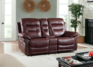 Homeroots 75" Burgundy Faux Leather Manual Reclining Loveseat With Storage Burgundy  329429