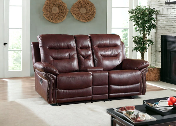 Homeroots 75" Burgundy Faux Leather Manual Reclining Loveseat With Storage Burgundy  329429