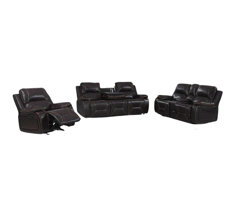 Homeroots Three Piece Indoor Brown Faux Leather Six Person Seating Set   329438