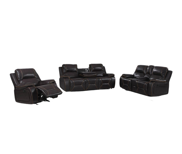 Homeroots Three Piece Indoor Brown Faux Leather Six Person Seating Set   329438