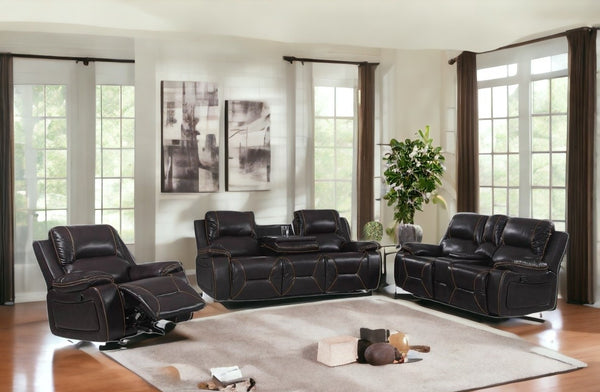Homeroots Three Piece Indoor Brown Faux Leather Six Person Seating Set   329438
