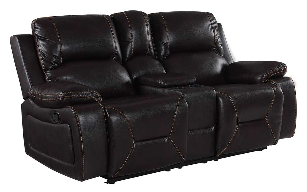 Homeroots 77" Brown Faux Leather Manual Reclining Love Seat With Storage   329440