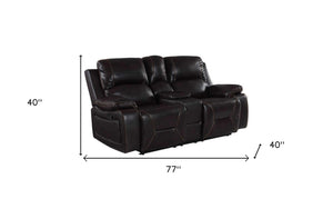 Homeroots 77" Brown Faux Leather Manual Reclining Love Seat With Storage   329440