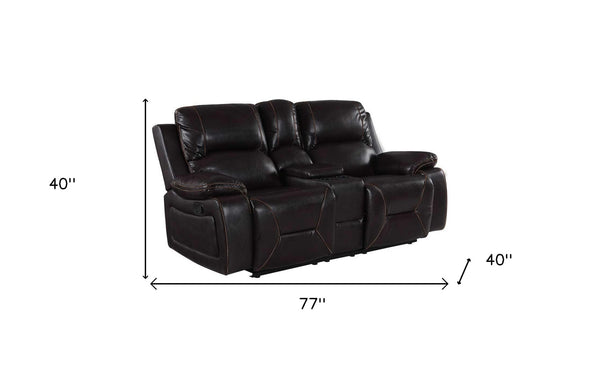 Homeroots 77" Brown Faux Leather Manual Reclining Love Seat With Storage   329440