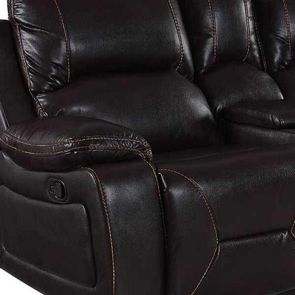 Homeroots 77" Brown Faux Leather Manual Reclining Love Seat With Storage   329440