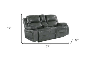 Homeroots 77" Gray Faux Leather Manual Reclining Love Seat With Storage   329444