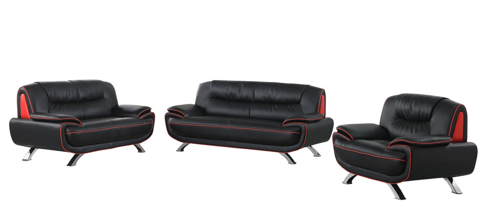 HomeRoots Three Piece Indoor Black Genuine Leather Seating Set for Six – Stylish Comfort for Your Living Room 203" X 35" X 35" 329454