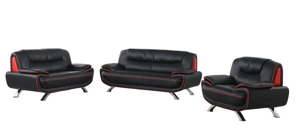 HomeRoots Three Piece Indoor Black Genuine Leather Seating Set for Six – Stylish Comfort for Your Living Room 203" X 35" X 35" 329454