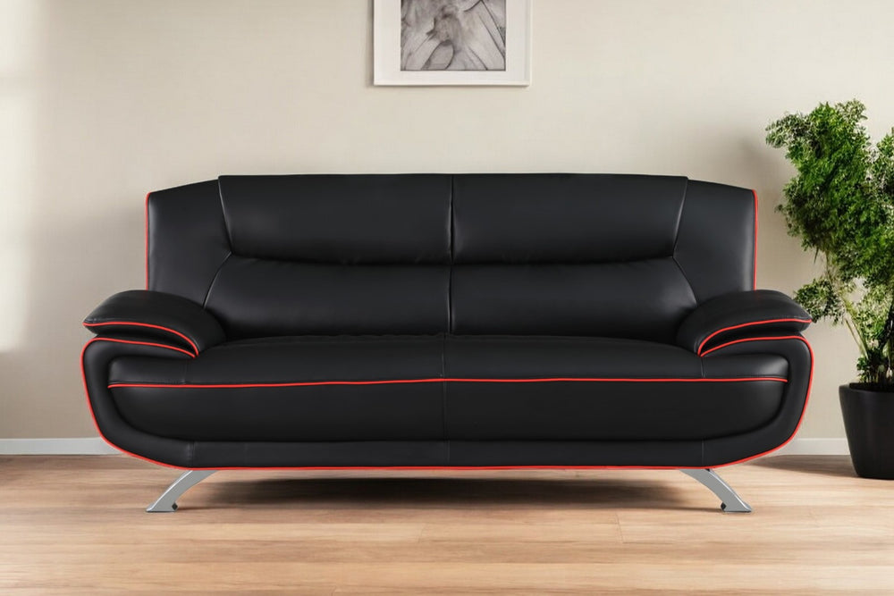 Homeroots 80" Black Leather Sofa With Silver Legs   329455