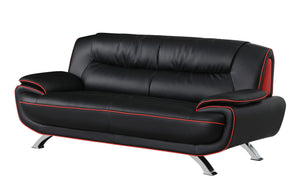 Homeroots 80" Black Leather Sofa With Silver Legs   329455