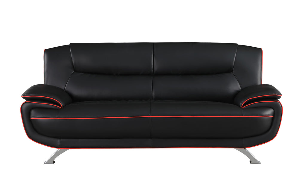 Homeroots 80" Black Leather Sofa With Silver Legs   329455