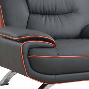 HomeRoots Three Piece Indoor Black Genuine Leather Seating Set for Six – Stylish Comfort for Your Living Room 47" X 40" X 40" 329457