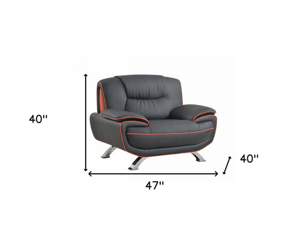 HomeRoots Three Piece Indoor Black Genuine Leather Seating Set for Six – Stylish Comfort for Your Living Room 47" X 40" X 40" 329457