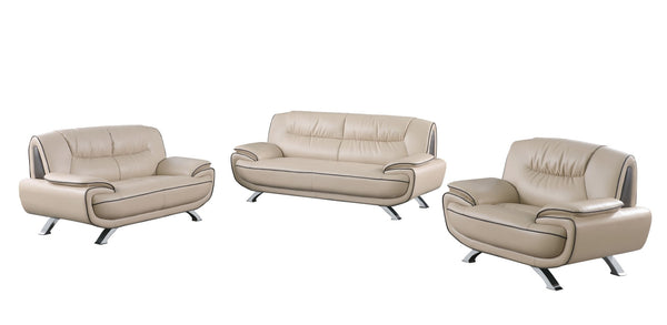 HomeRoots Three Piece Indoor Beige Genuine Leather Seating Set for Six – Stylish, Comfortable & Durable Design 207" X 35" X 35" 329458