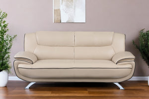 Homeroots 80" Beige Leather Sofa With Silver Legs   329459