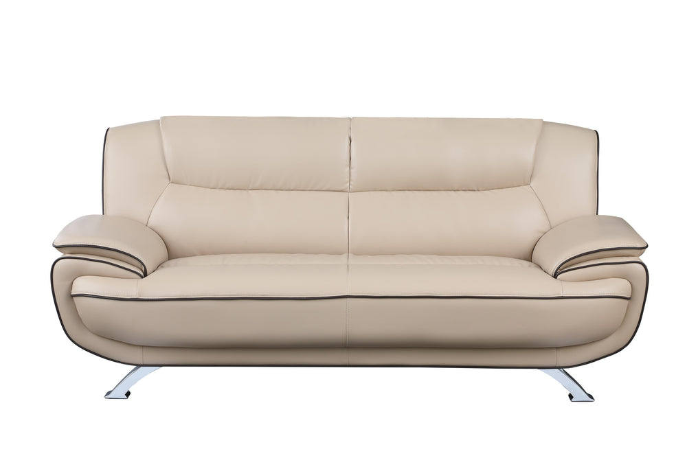 Homeroots 80" Beige Leather Sofa With Silver Legs   329459