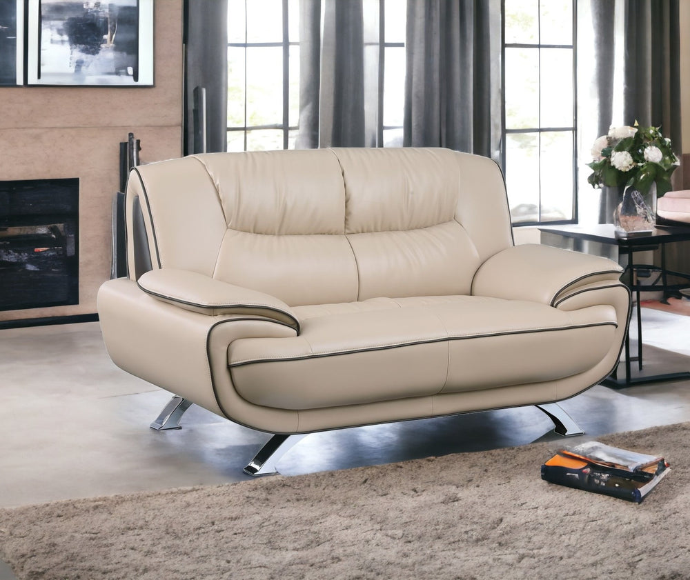Homeroots 64" Beige And Silver Faux Leather Love Seat   329460