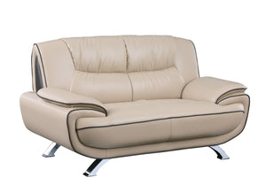 Homeroots 64" Beige And Silver Faux Leather Love Seat   329460