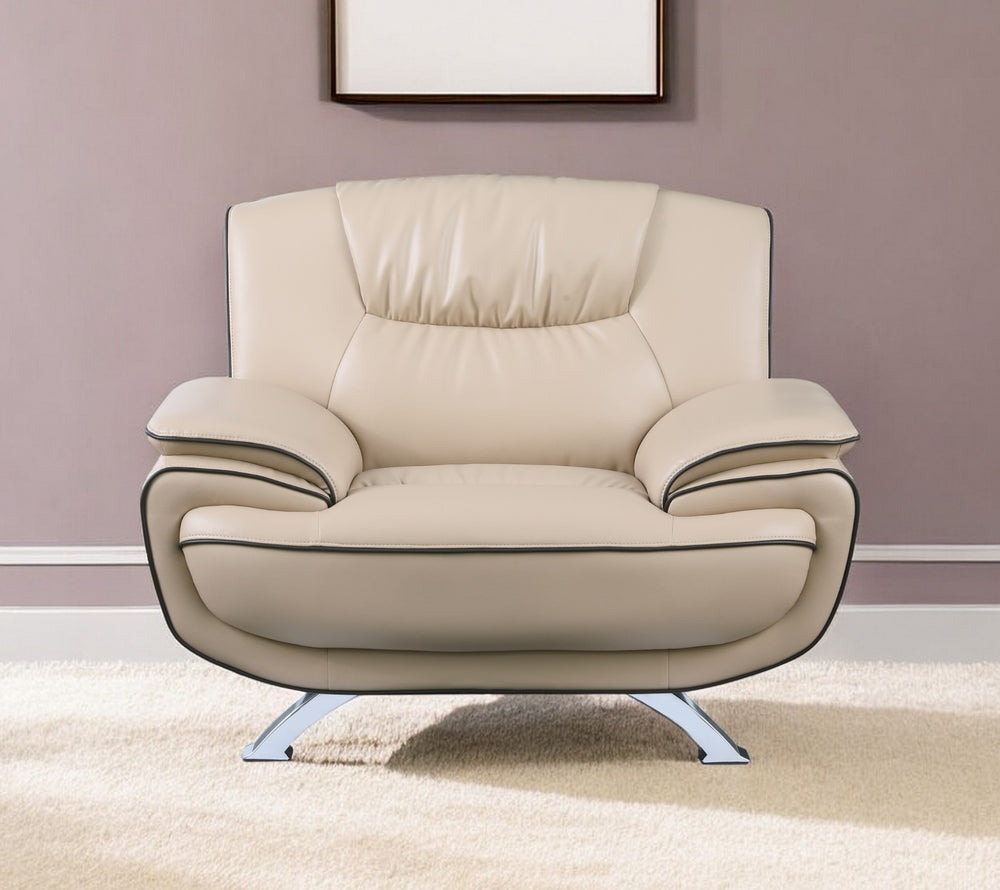 Homeroots 47" Beige And Silver Leather Match Arm Chair   329461