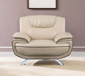 Homeroots 47" Beige And Silver Leather Match Arm Chair   329461