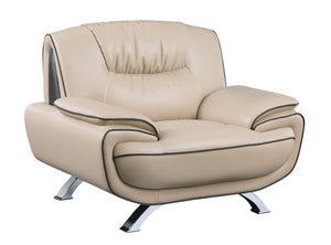 Homeroots 47" Beige And Silver Leather Match Arm Chair   329461
